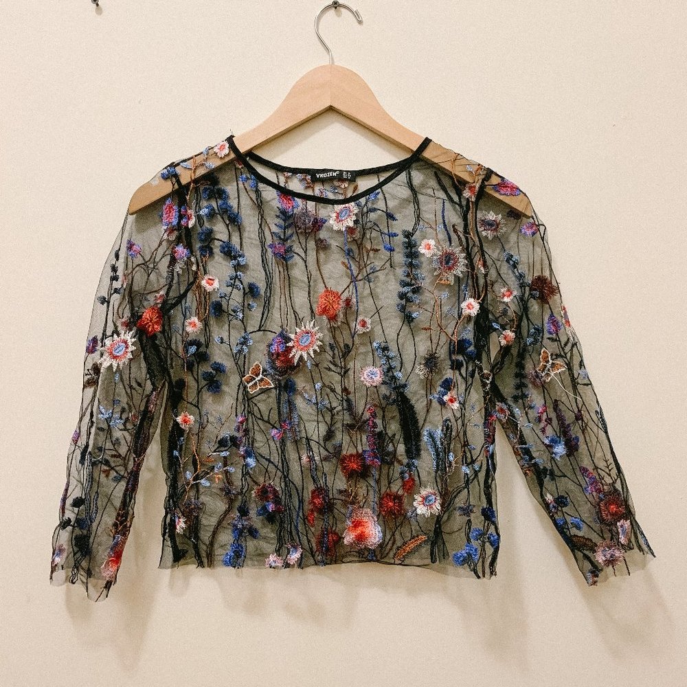 Blue Sheer Embroidered top